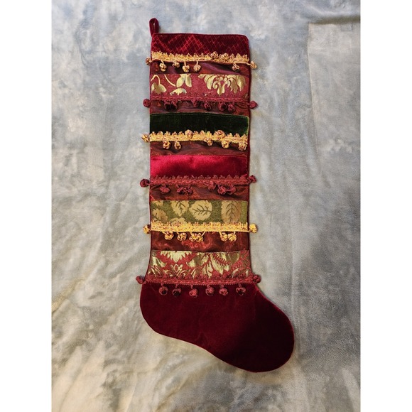 VTG Giant Velvet Burgandy Brocade Hollywood Chic Christmas Stocking 36''x11'' - Picture 1 of 5
